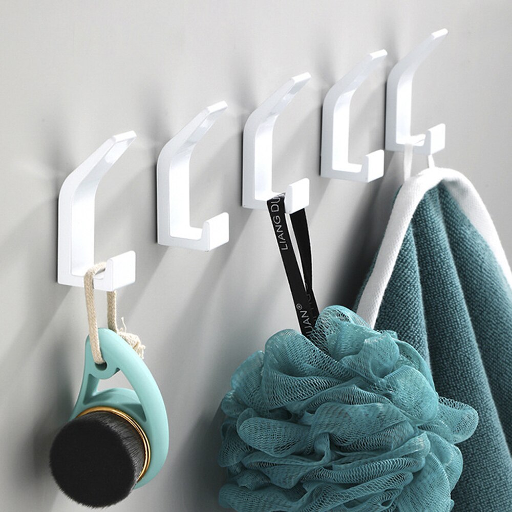 5Pcs Zelfklevende Muur Haken Kleding Tas Hanger Haak Wandmontage Jas Handdoek Roestvrij Sleutels Houder Keuken Badkamer accessoires: WHITE
