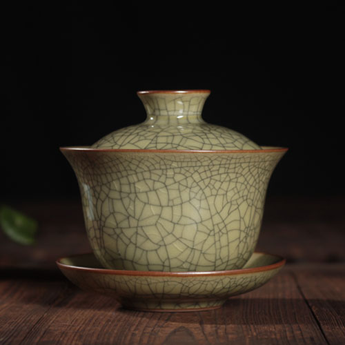 Geyao crackle glaze porselensterrin brother ovn keramisk gaiwan kopp bollesett merket dekkede boller kopp tallerken 150ml på kinesisk: Mais gul