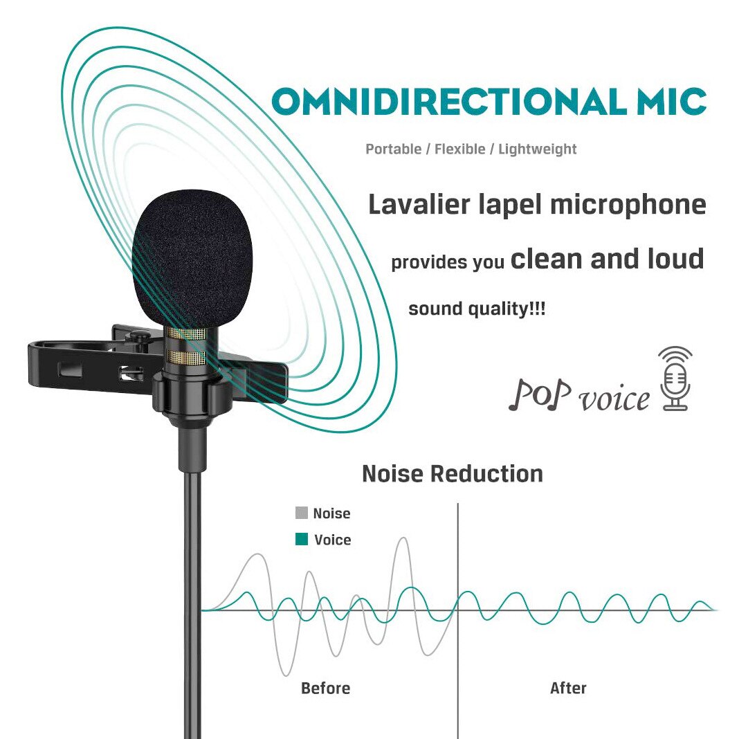 Mini microfono Set condensatore Clip-on risvolto Lavalier Mic cablato per telefono portatile per telefono Mini Stereo HiFi qualità del suono