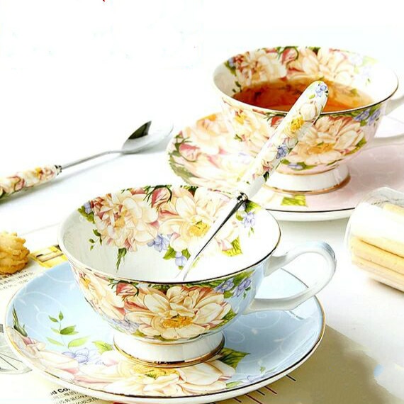Bone china kaffekop & underkop witn ske rød te engelsk eftermiddagste passer 210ml kaffesæt til rådighed