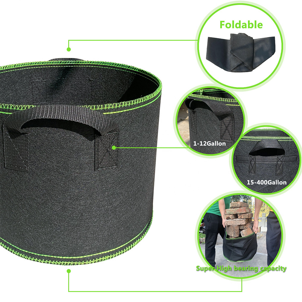 Bolsas de cultivo de plantas no tejidas de 1 a 15 galones, bolsas de cultivo de siembra de vegetales con mango, maceta de tela, suministros de jardín