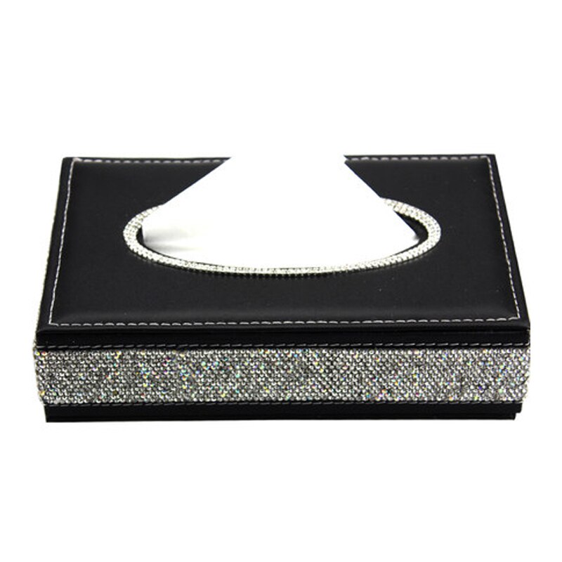 Voiture strass luxueux boîte à mouchoirs rangement serviette ensembles salle de bain Auto chambre serviette support de la boîte boîte à mouchoirs en cuir PU: Black with Diamond