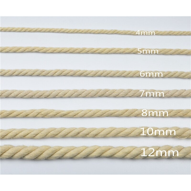 Cordones de algodón 100% Beige natural, cuerda gruesa trenzada para manualidades hechas a mano, bolsa, posavasos, accesorios de decoración del hogar, 3 partes