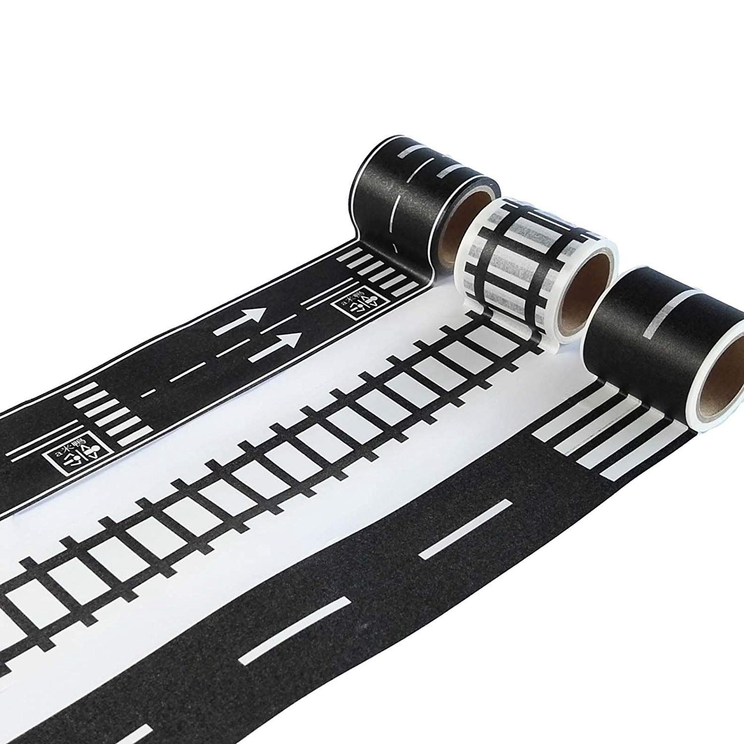 Spelen Road Tape voor Speelgoed Auto 'S en Treinen 3 Rolls 4.8cm x 5m Rechte Curve Track Verkeersborden -Kids