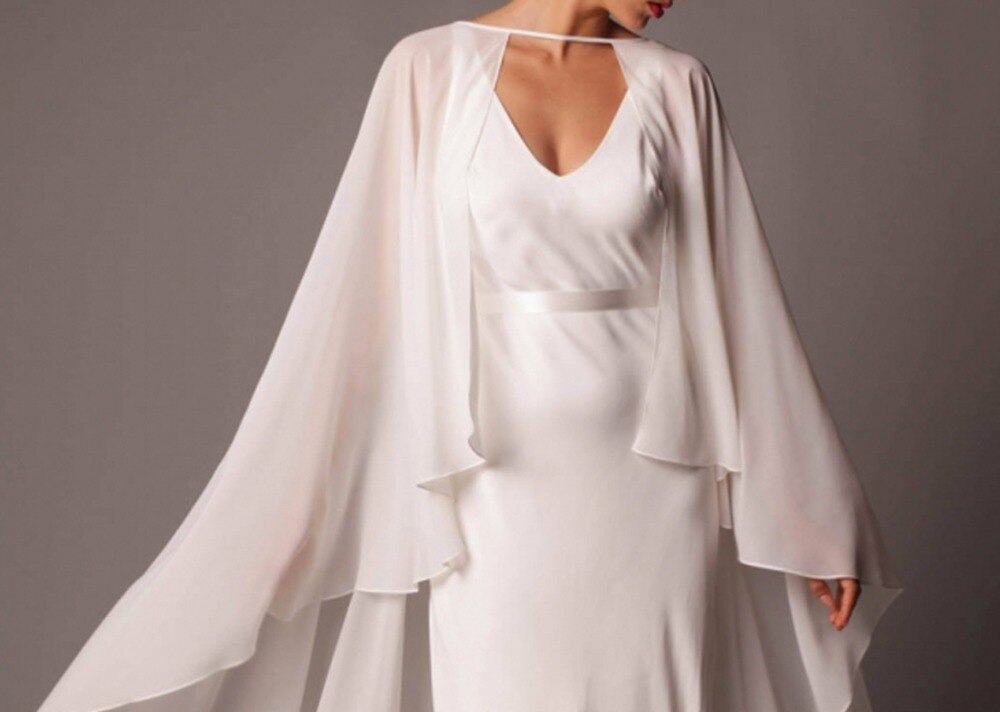 Chiffon Lange Bruiloft Capes 1 Band 2.5M Bridal Wraps Jassen voor Wedding Wit/Ivoor