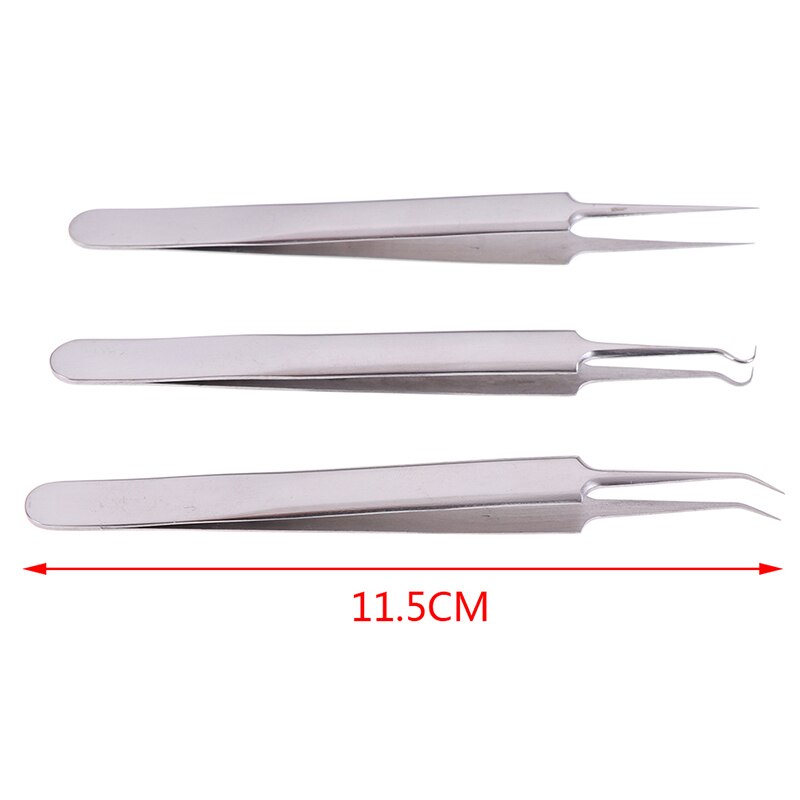 3 Stks/set Precisie Pincet Rvs Gebogen Fijne Tip Pincet Tang 11.5Cm