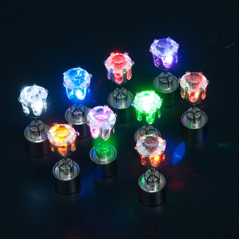1Pc Glowing Led Stud Earring Crystal Roestvrij Light Up Kerst Stud Oorbellen Lichtgevende Party Sieraden Accessoires