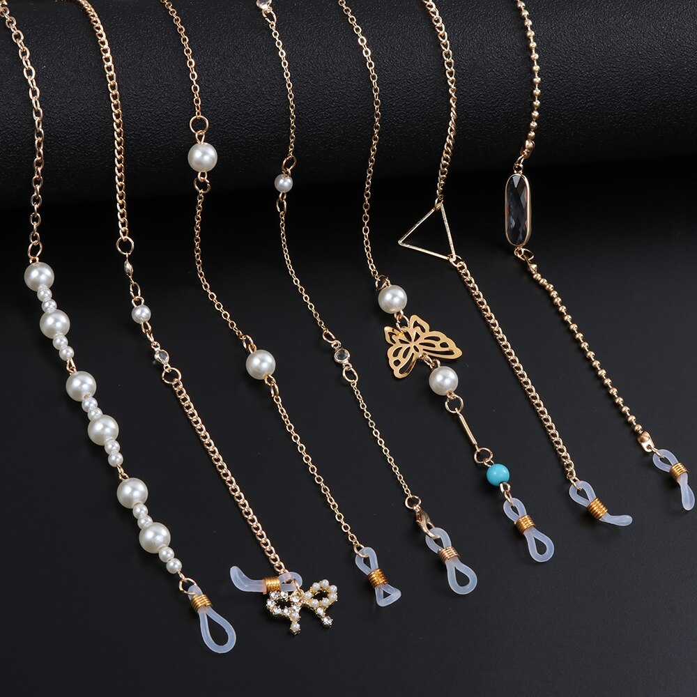 Leesbrilketting voor dames metalen zonnebrilhouder ketting parel kralen brilkettingen brillenhouder