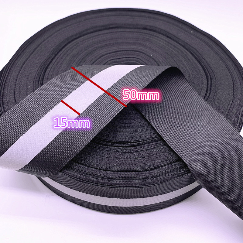 5 jardów 10mm 15mm 20mm 25mm 50mm czarny bezpieczeństwo srebrny odblaskowy przyszyć taśma z tkaniny półkoszulka z paskiem taśmój: 50mm-1.5mm