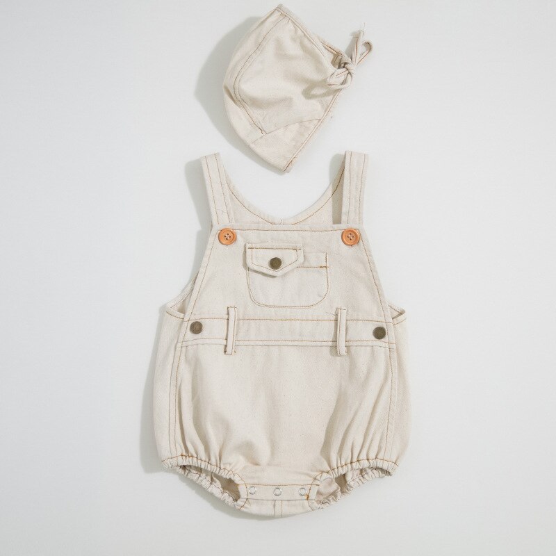 MILANCEL Baby Kleding Denim Babybodysuit Mouwloze Baby Meisjes Bodysuits Korte Stijl Peuter Jongens Kleding: beige / 12m