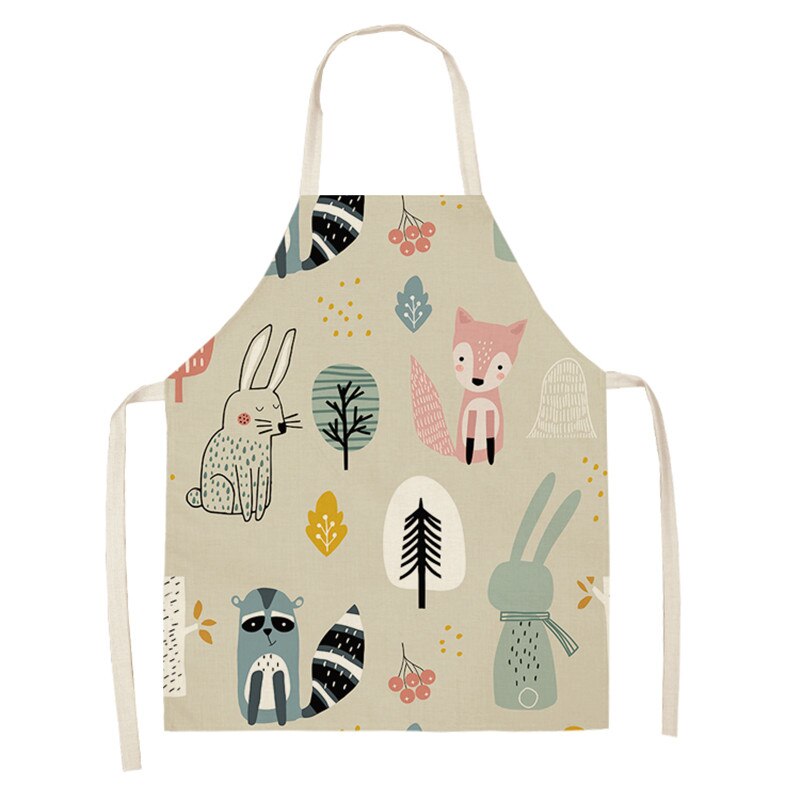 Kawaii Vos Gedrukt Mouwloze Schorten Keuken Volwassen Vrouwen Katoen Linnen Dier Overgooier Thuis Koken Bakken Taille Bib 53*65cm: WQL0159-20