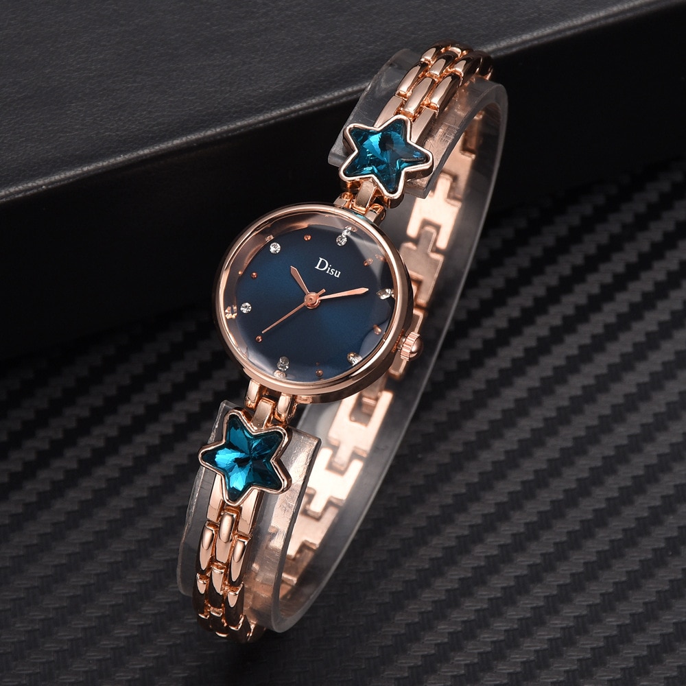 Montre-bracelet à quartz pour femmes, bracelet chaîne étoiles, montre habillée pour dames, montres pour dames, montres pour femmes, montre-bracelet en or rose