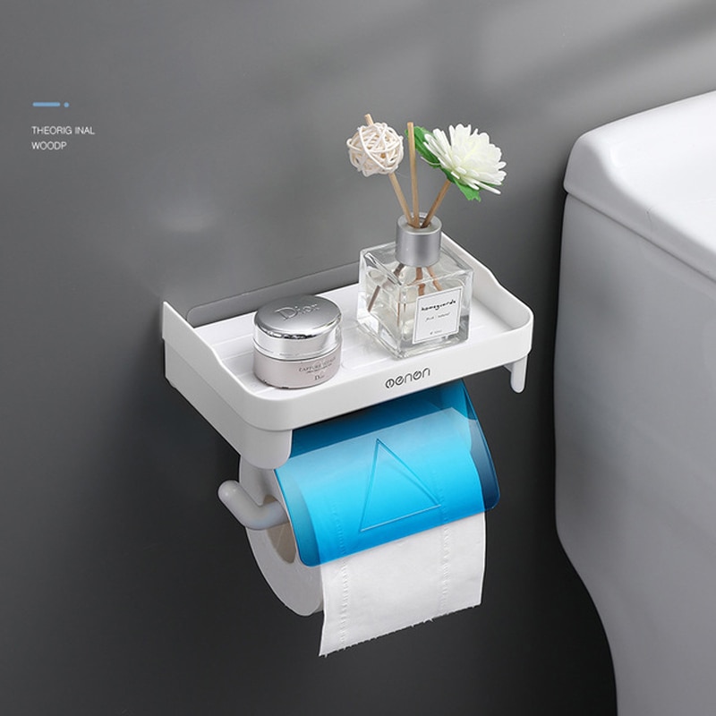 Soporte de Papel Higiénico de Montaje en Pared para Baño, Accesorio de Pañuelos, Estante con Punzón Autoadhesivo, con Rollo de Cocina Gratis