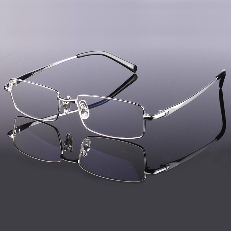 HDCRAFTER Pure Titanium Eyeglasses Frame Men Myopia Optical Prescription Glasses Frames Spectacles Eyewear Metal Glasses Frame: Silver