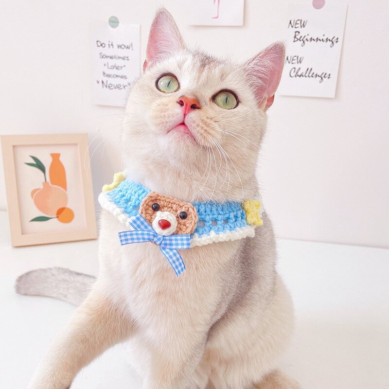 Collier à bavette crocheté pour chien, chat bleu, Bandana, accessoires pour chat, chat, chat, chat, chat, chat, chat, chat, chat, chat, chat, chat