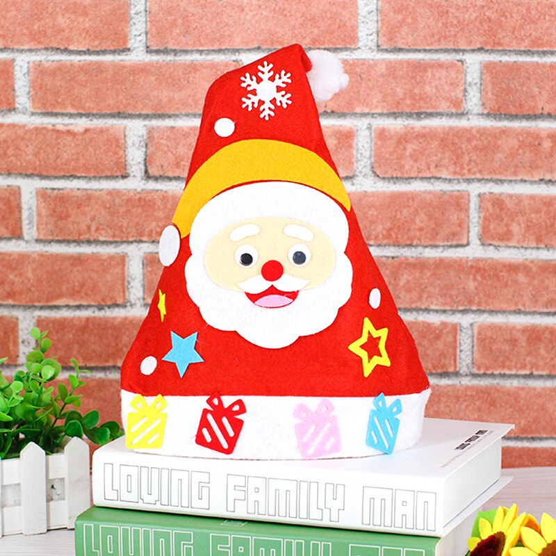 Gorro de Navidad hecho a mano para niños, gorros de Papá Noel no tejidos, juguetes artesanales, para jardín de infantes, Kits de materiales creativos para niños: Santa Clause