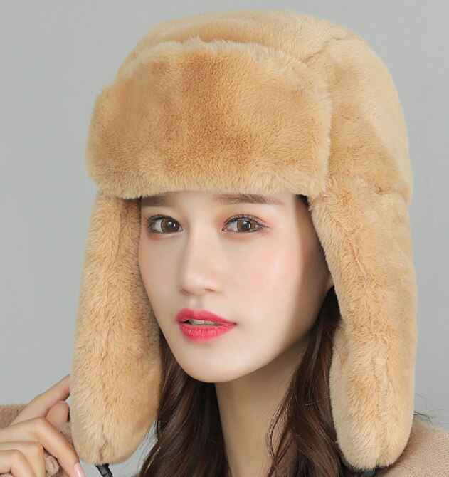Gorros de mujer lisos de , gorro de lana de invierno para exteriores cálido y mullido con orejeras de piel sintética, gorro de esquí grueso, gorro de aviador, gorro para hombre: Khaki