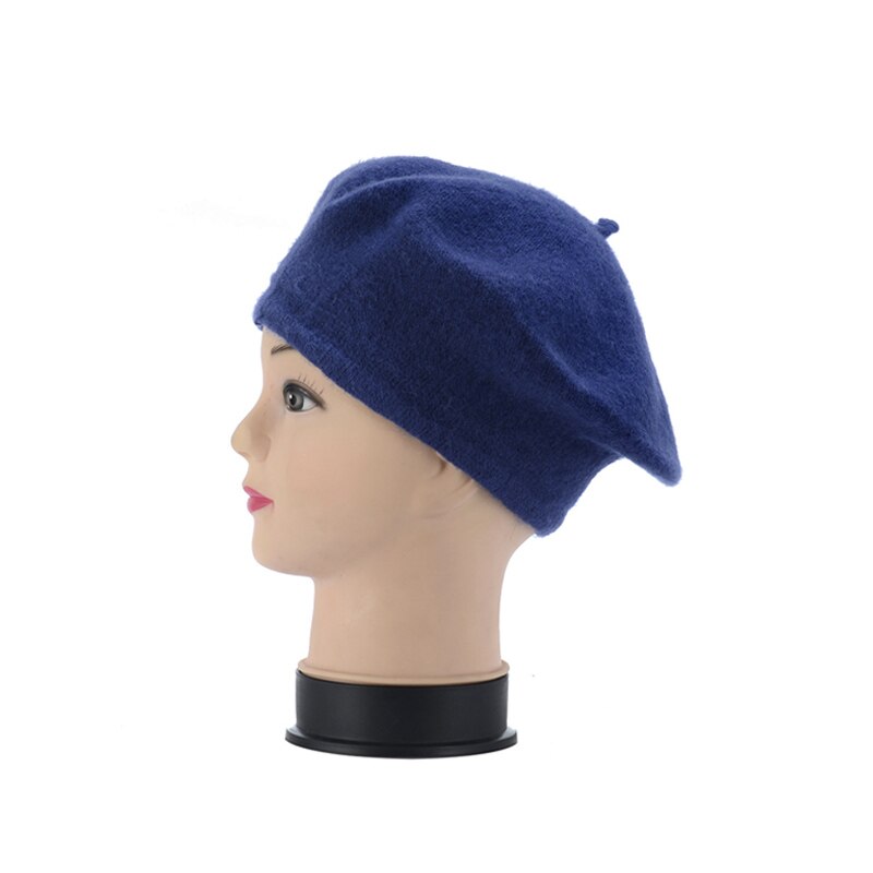 Fransk stil vintage baby kid piger uld blød vinter varm almindelig baret hue hatbd 0039: Mørkeblå