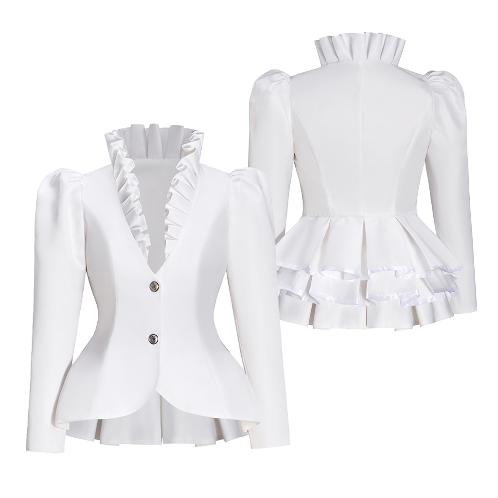 Viktorianische Gothic, eleganter roter Blazer, formelle Business-Rüschen, schmale Jacke mit V-Ausschnitt, viktorianische Trubel-Piratenjacke: XXL / WEISS
