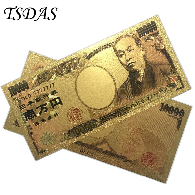 24k Gold Plated Banknote Japan 10000 Yen Gold Foil Note Fancy Collectable Banknotes Value 10pcs/lot: GOLD7777777