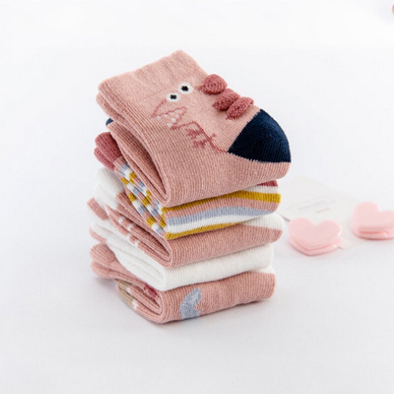5 paires/lot chaussettes bébé automne hiver chaussettes en coton pour filles garçons dessin animé animaux chaussettes de sol