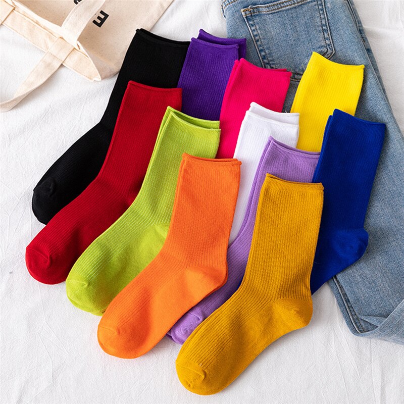 Men Women Retro solid color Harajuku Korean Cute Socks Sox