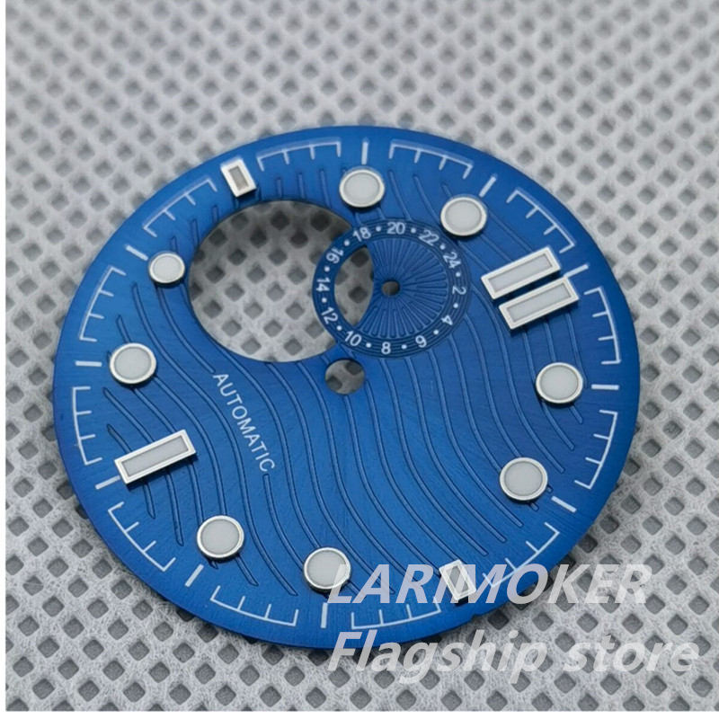 Larimoker 30.8 Mm Blauw/Zwart Water Rimpel Glow Green Hollow Out Dial Voor NH39 Beweging Horloges Accessoires