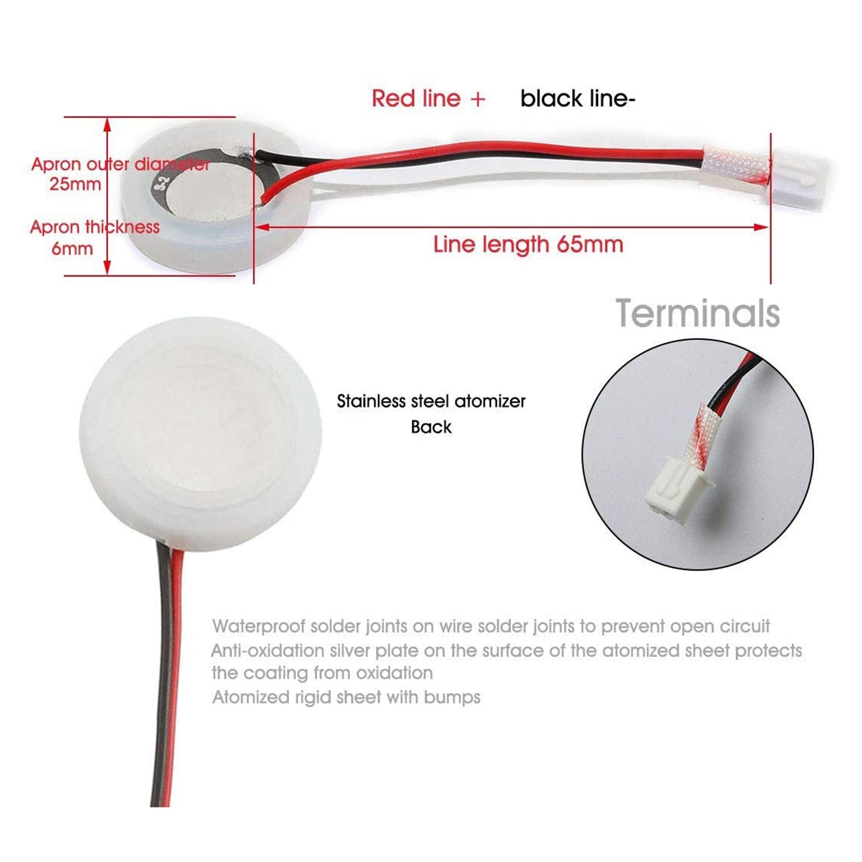 10-Pack 20mm Ultrasonic Mist Maker Fogger Ceramics Discs with Wire and Sealing Ring
