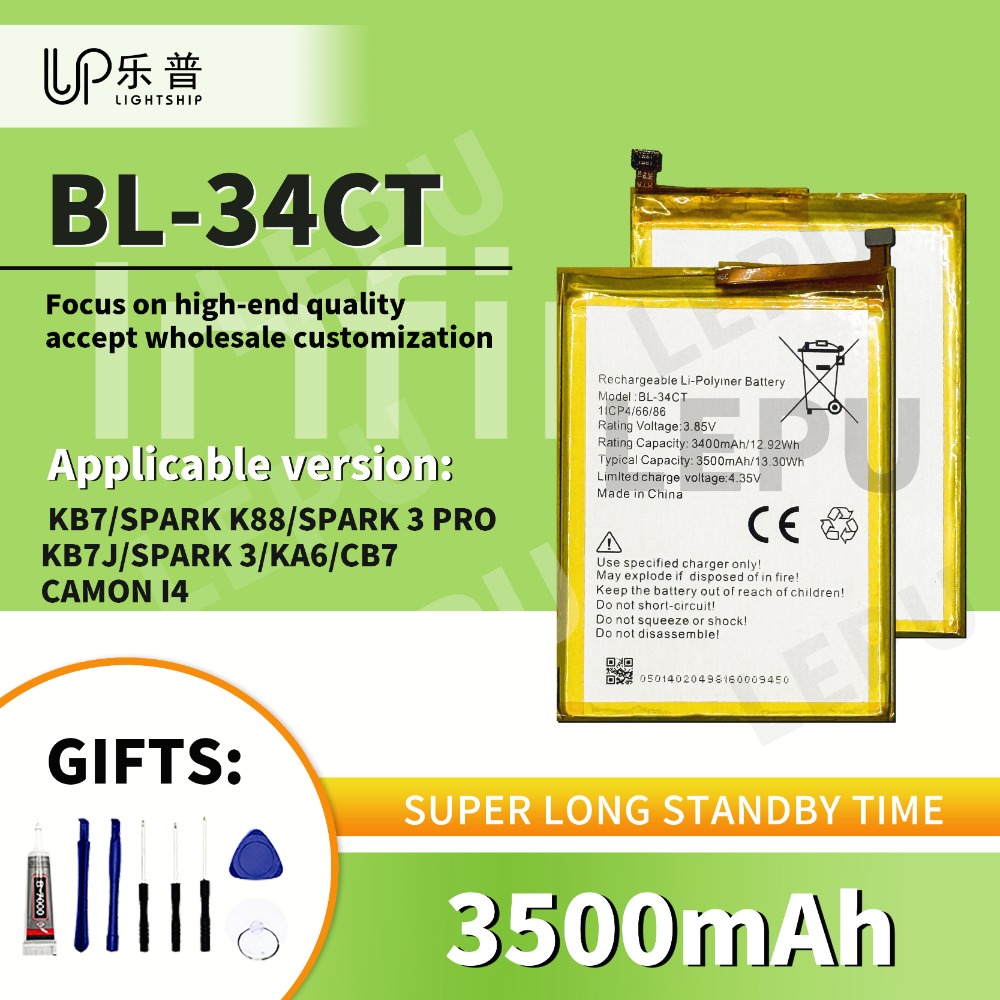 INFINIX KB7 nueva batería BL-34CT 3500mAh TECNO SPARK K88 batería TECNO SPARK 3 PRO KA6 CB7 CAMON I4 + Kits de herramientas batería Original: Default Title