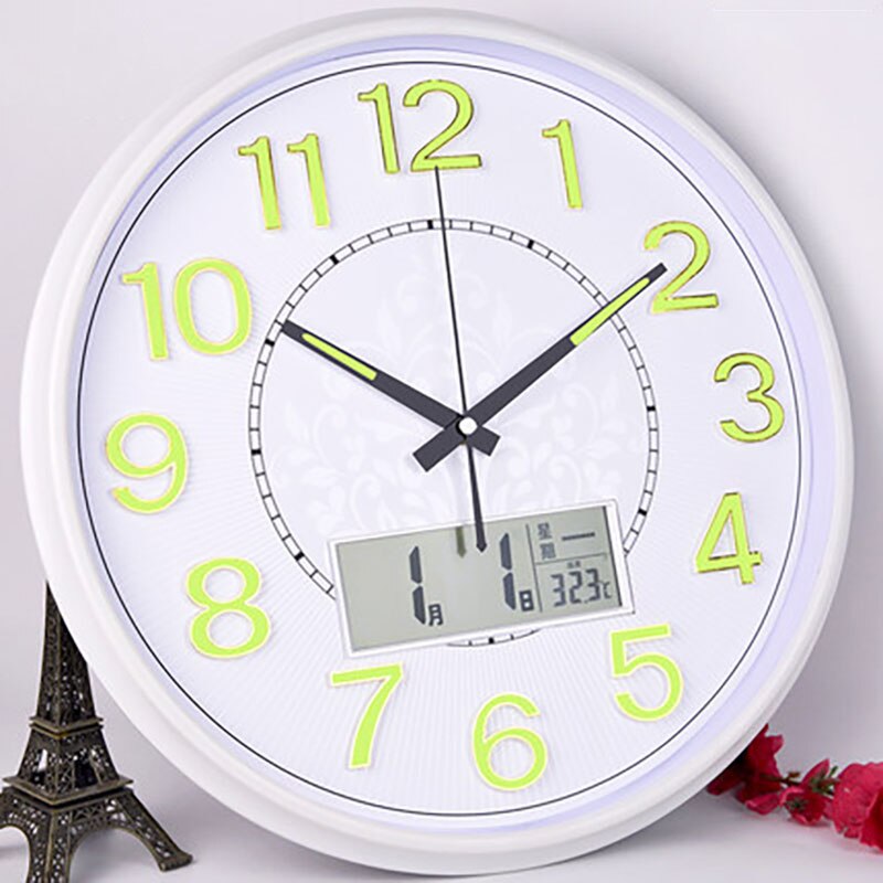 Mute vægur moderne stort natlys ur quartz dekorative digitale wanduhr vægmaleri vægure: 38cm stil 9