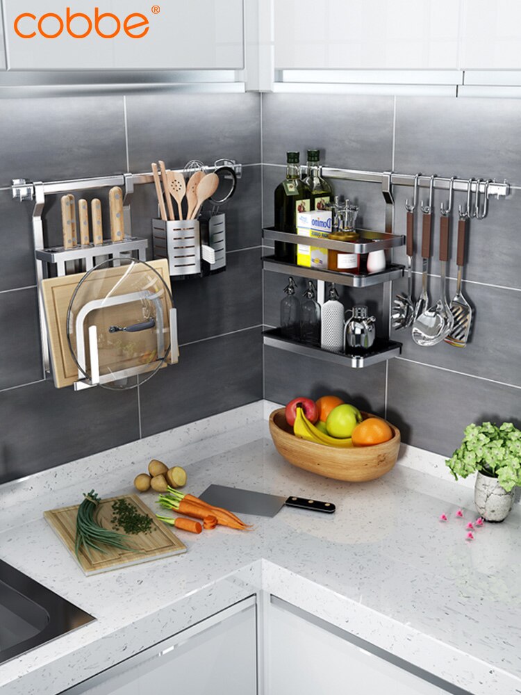 Stainless steel kitchen shelf wall hanging sauce rack hanging rack kitchen counter storage rack