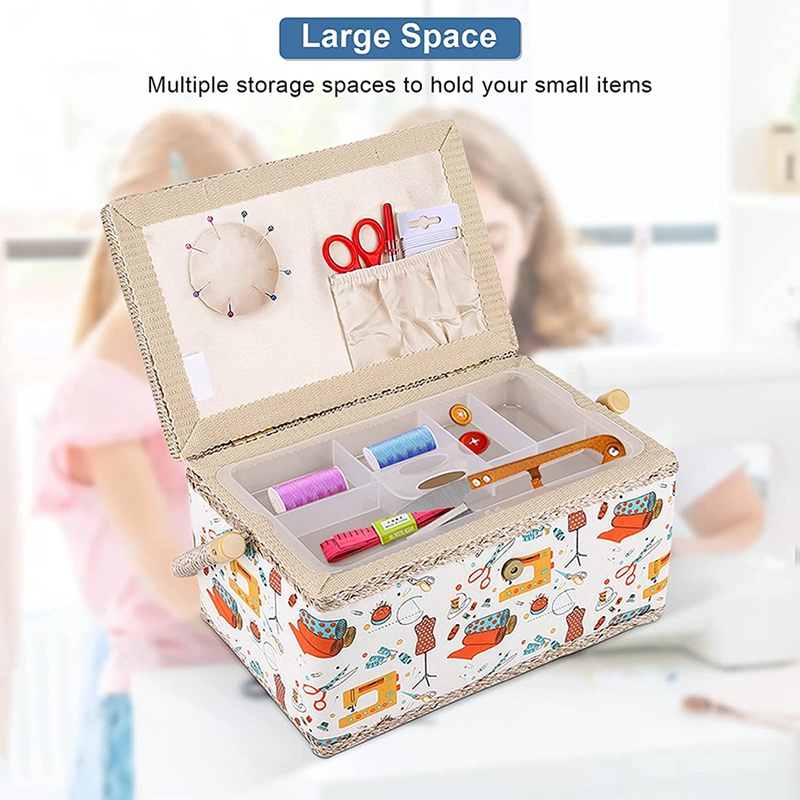 Fabric Sewing Basket Organizer with Removable Tray Household Sewing Storage Organizer Kit Sundry Storage Organizer Box