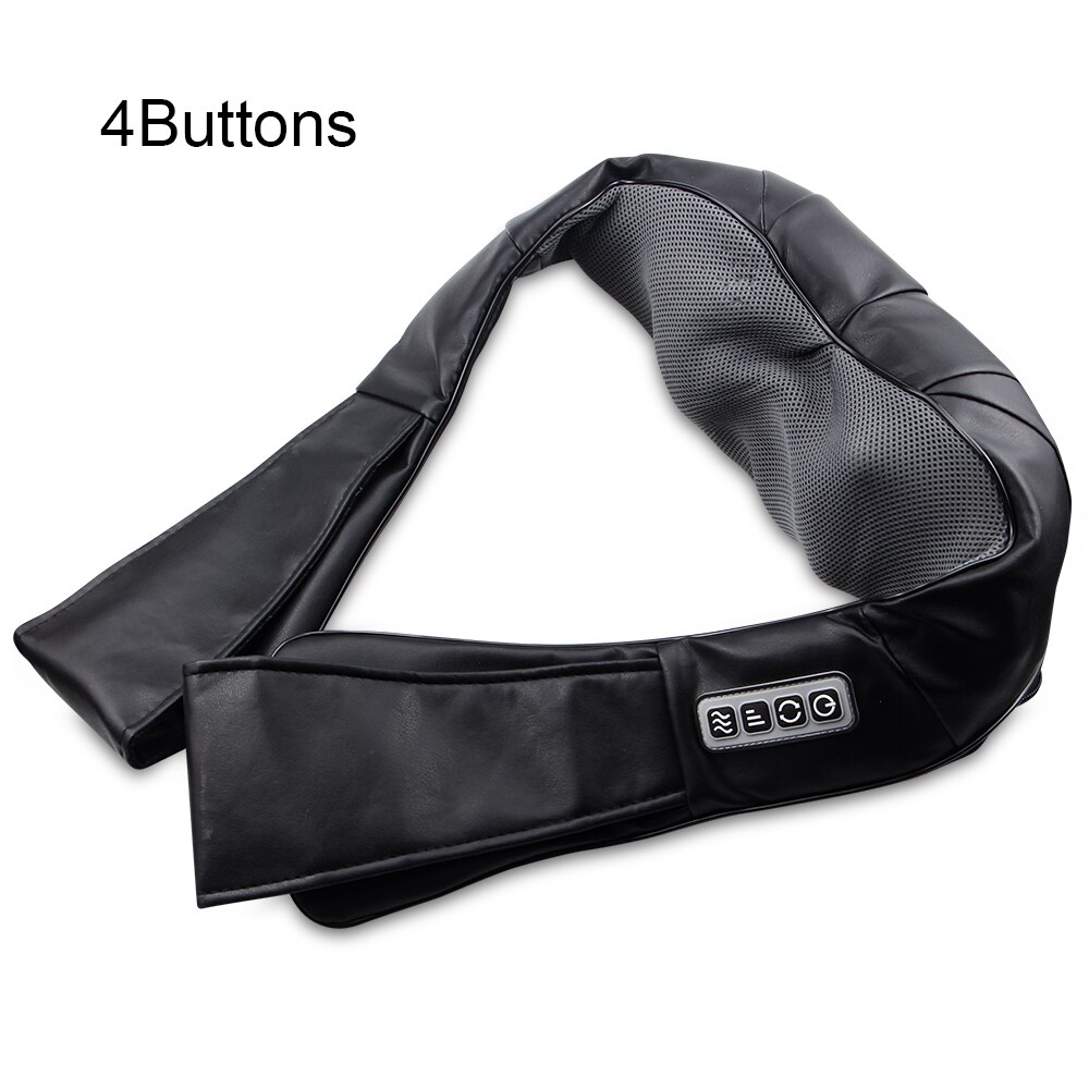 U Electrical Massage Shiatsu Back Shoulder Body Neck Massager Multifunctional Shawl Infrared Heated Kneading Car/Home Massager: 4-Buttons-Black