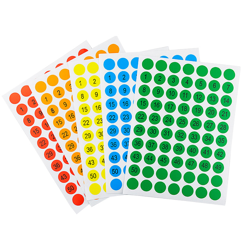 Pegatinas digitales de colores para estudiantes, etiquetas de números redondos secuenciales para examen de estudiante, 1-50, 12 Uds.