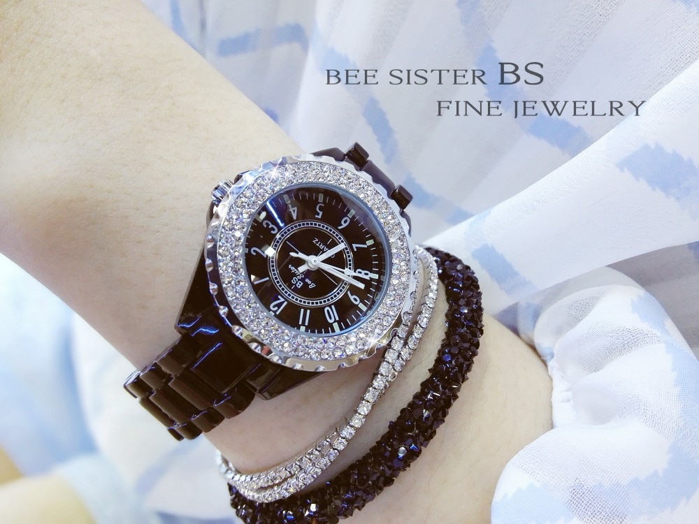 Luxe dameshorloges met witte keramische diamant, dameshorloge met relogios femininos, quartz polshorloge