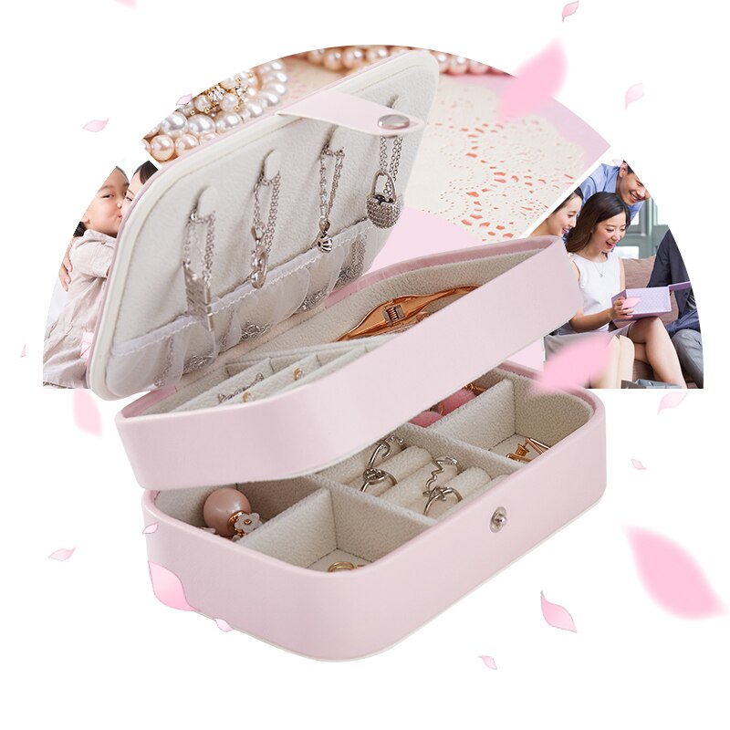 Portatile Contenitore di Monili Organizzatore di Cuoio DELL'UNITÀ di elaborazione Dei Monili Anello Orecchino Scatole di Immagazzinaggio di Imballaggio Display Case Organizer per la Casa di Viaggio: Pink 2