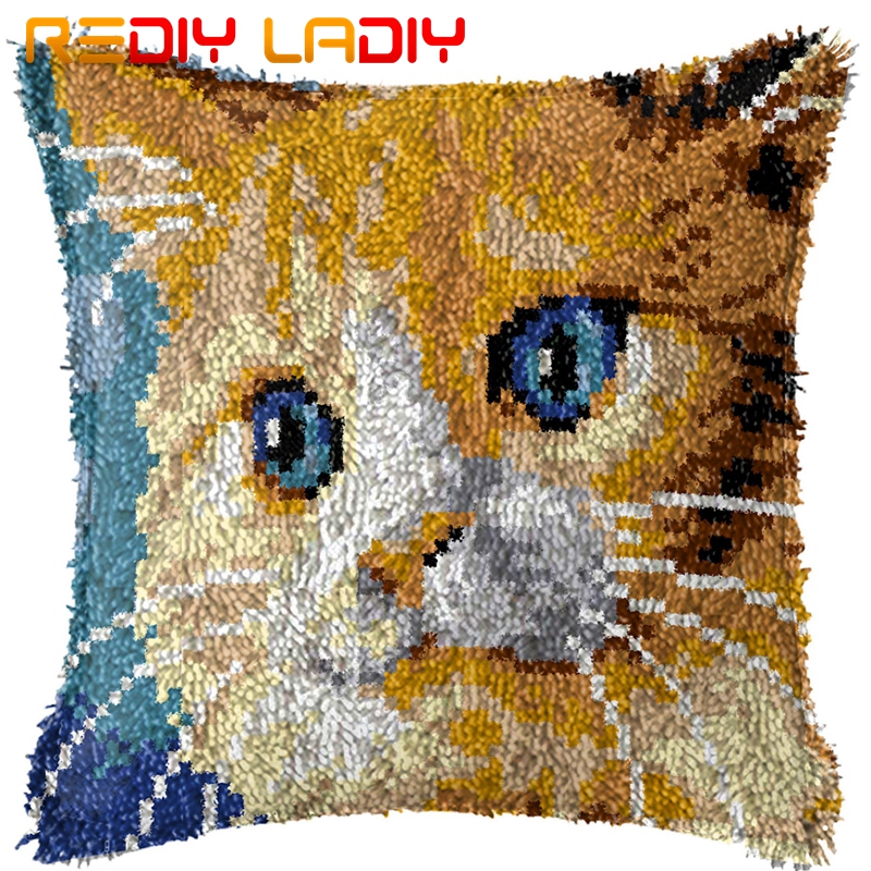 Vissen Vis Klink Haak Kits Kussen DIY Tapijt Haaknaald Kussen Maken Kits met Voorgedrukt Patroon Canvas DIY Handgemaakte Thuis Sofa Kerst Kussen Kits Decor 43x43cm