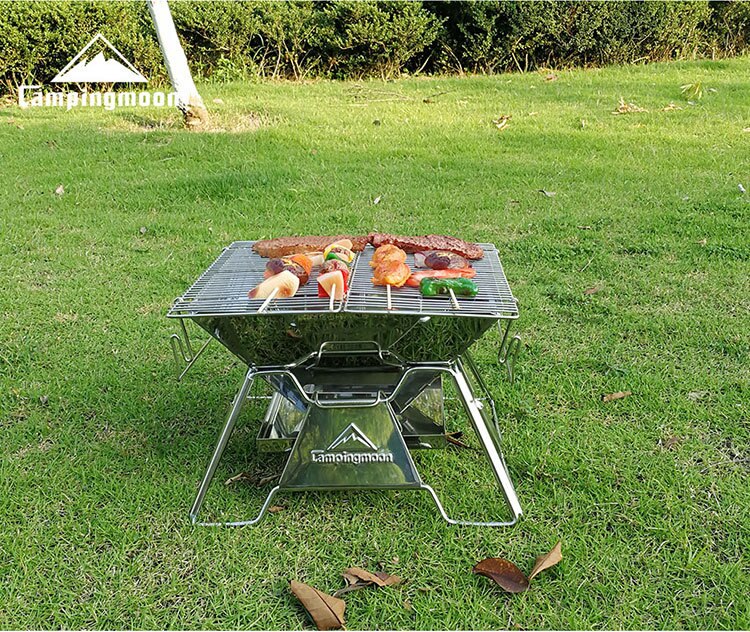 Family BBQ Grill 2-4 Person Outdoor Campingmoon MT-2 Stainless Steel BBQ Grill Portable Folding Grill Stove