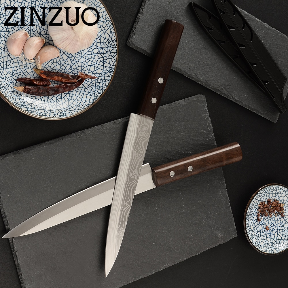 Zinzuo japansk kokkeknive japansk laks sushi knive rustfrit stål sashimi køkkenkniv rå fiskefilet lag madlavningskniv