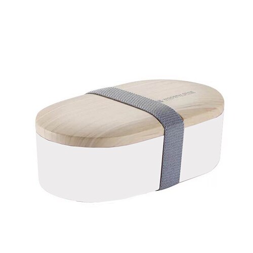 Draagbare lunchbox voor gezondheidsmateriaal, 800ml houten ovale dubbele lunchboxen, magnetronbestendig, voedselbewaarbakje, lunchbox: Wit