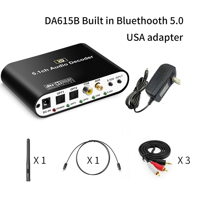 Dts 5.1ch o dekoder bluetooth 5.0 modtager dac trådløs o adapter optisk koaksial disk afspil dac dts  ac3- us-stik