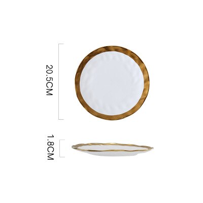 8 tommer 10 tommer guld keramisk tallerken fad hvid sort bordsæt porcelæn smykker luksus service plade bakke sæt køkken toos: Hvid 20cm