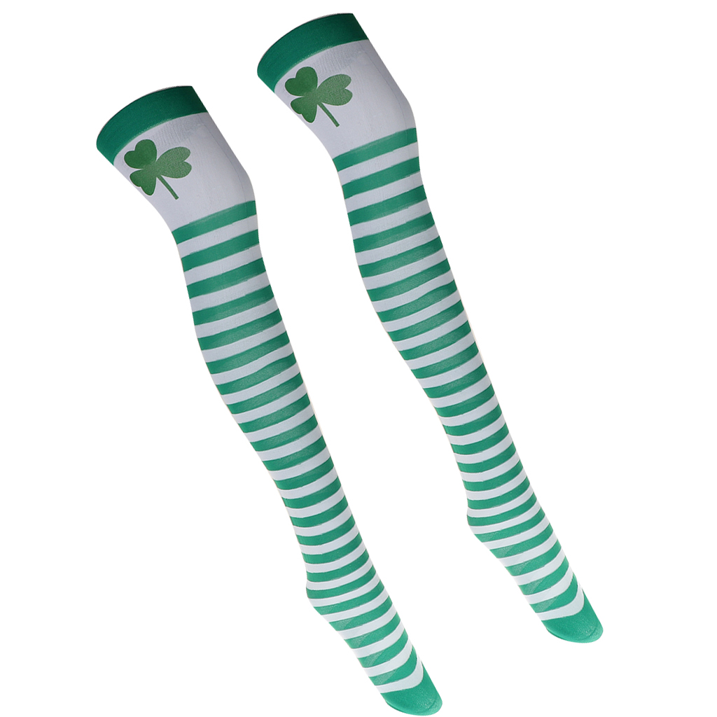 Irish Party White Green Stripes Clover Stockings Socks Irish St Patrick Day Ireland Party Stockings