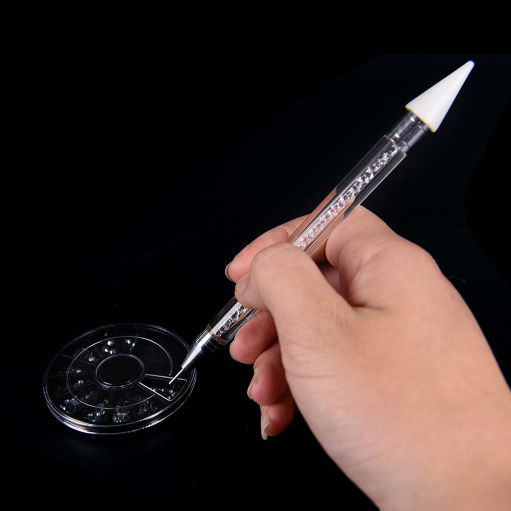 1 STKS Dual-ended Crystal Kralen Tiny Rhinestone Gems Picker Handvat Puntjes Pen Wax Potlood Nail Art Manicure Salon DIY Tips