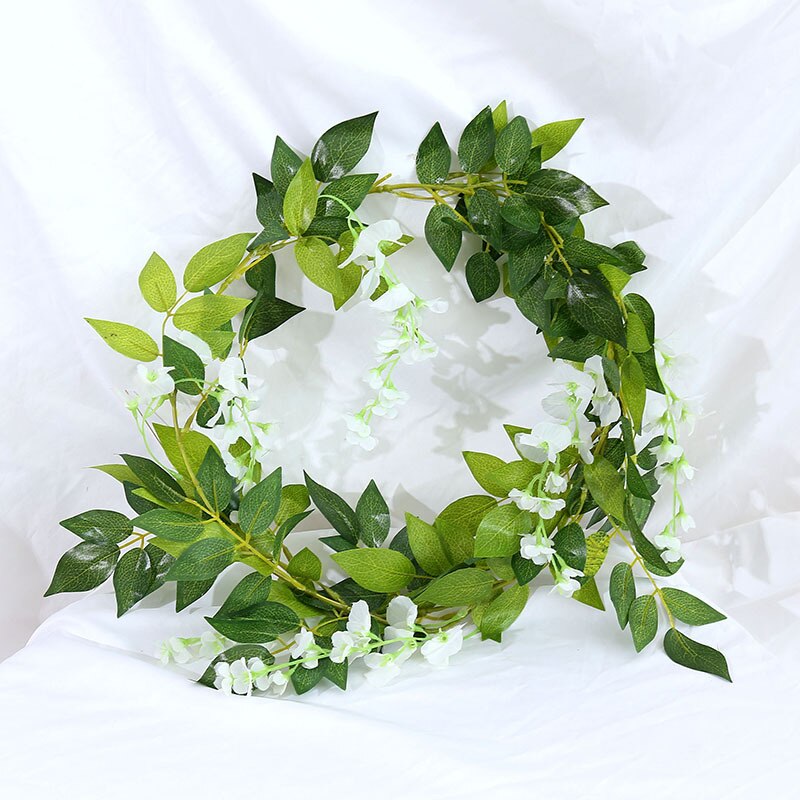 220cm silk rose wedding decoration ivy vine artificial flower arch decoration with green leaf wall garland: Style 2 white