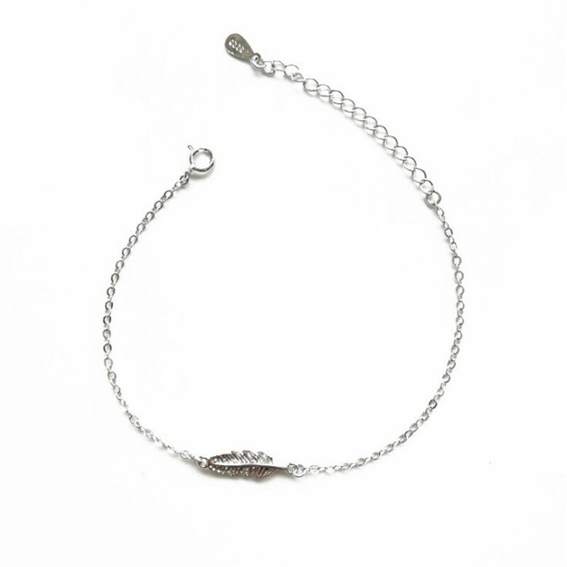 Simple Leaf 925 Sterling Silver Jewelry Women Personality Feather Exquisite Popular Bracelets SB210