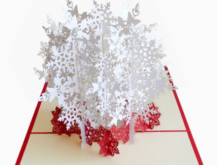 15*15cm Christmas White Snow 3D Pop-up Greeting Card Hand-made Carving Hollow DIY Xmas Card 1pc