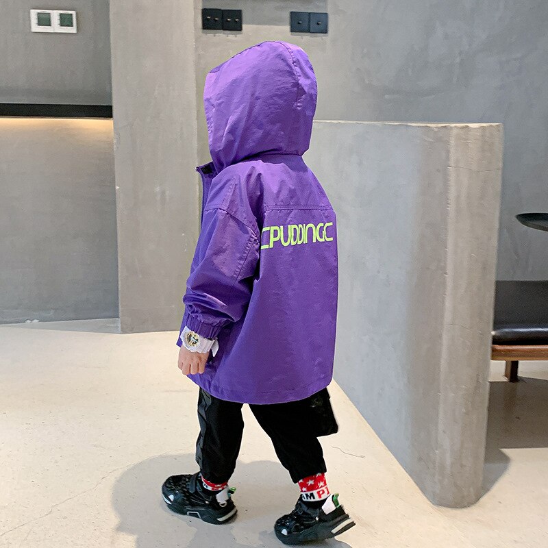 Purple Spring Autumn Boy Coat Overcoat Top Kids Costume Teenage Children Clothes Plus Size