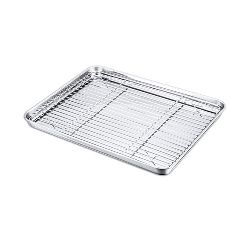 Stainless Steel BBQ Grill Mesh Wire Steaming Rack Non Stick Baking Tray Kitchen Vegetables Bread Cooling Rack Kitchen Tools: L26XW20cm