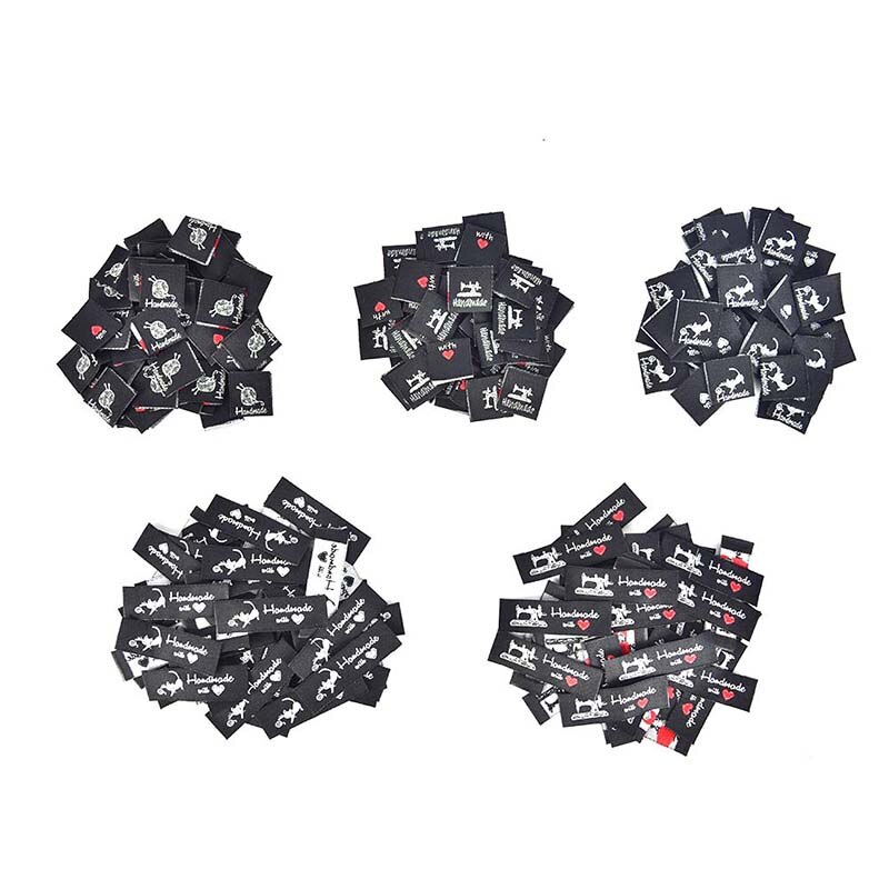 50 Uds. Tejidas a mano con Gato amor máquina de coser etiquetas de ropa en relieve etiquetas DIY etiquetas de bandera para accesorios de costura de prendas de vestir